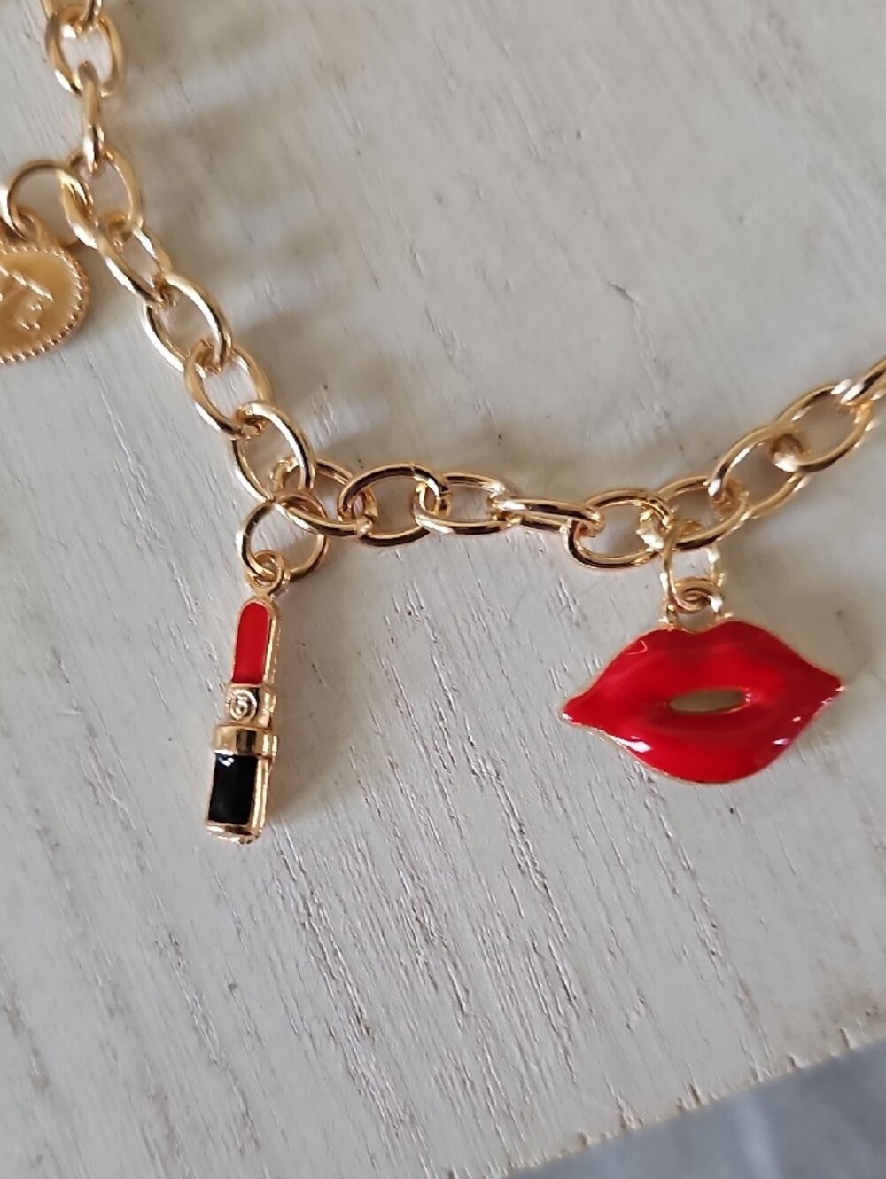 Gold-Tone Charm Bracelet with Red Enamel Accents - Picture 3 of 7